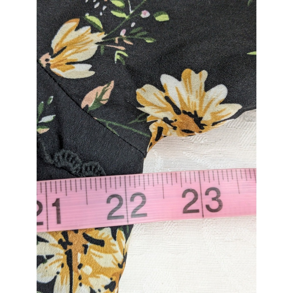 Suzanne Betro Black Floral Tie Front Long Bell Sleeve Midi Dress Size 1X - Picture 10 of 12